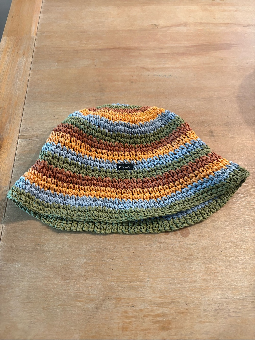 RVCA Multicolor Striped Crochet Bucket Hat - Green Blue Orange Brown